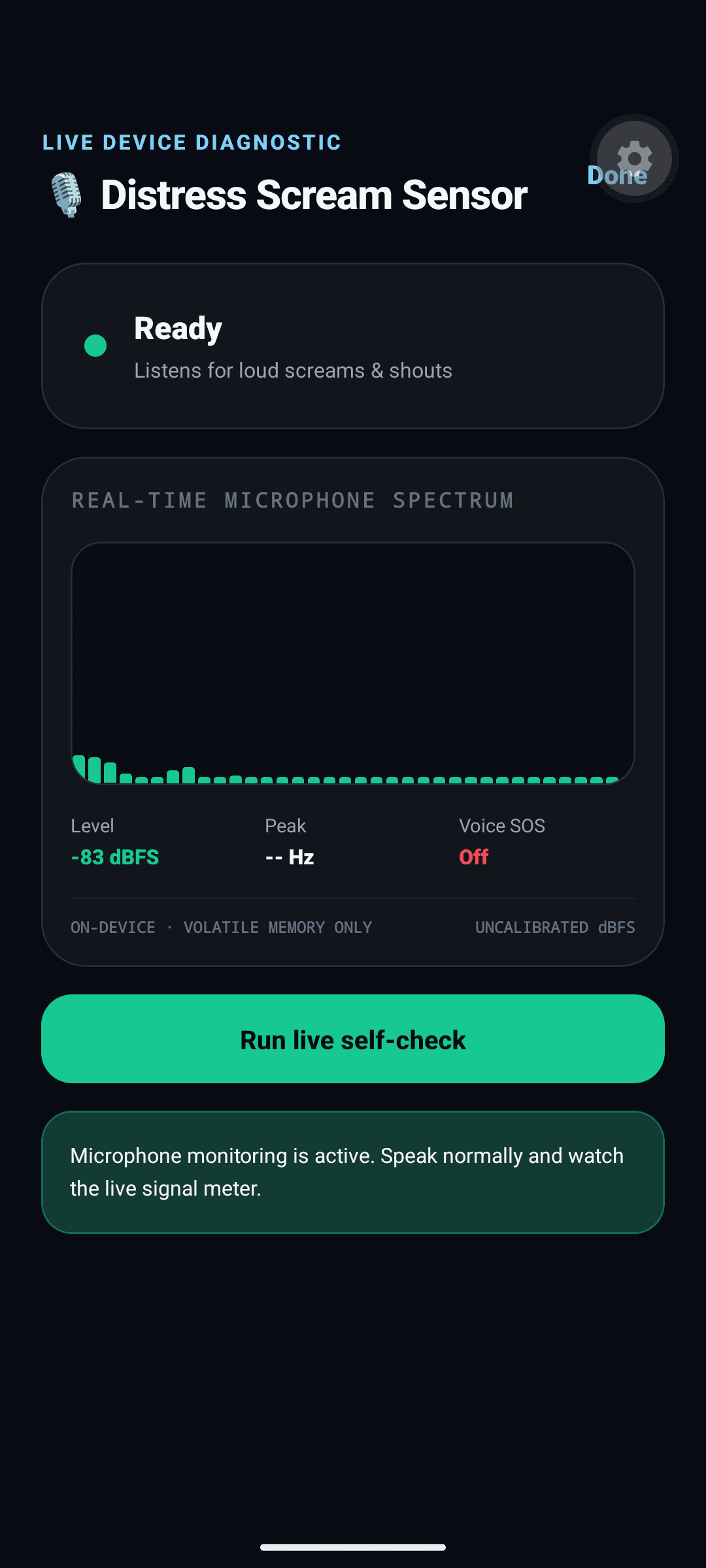 SafeCity on-device distress audio diagnostic