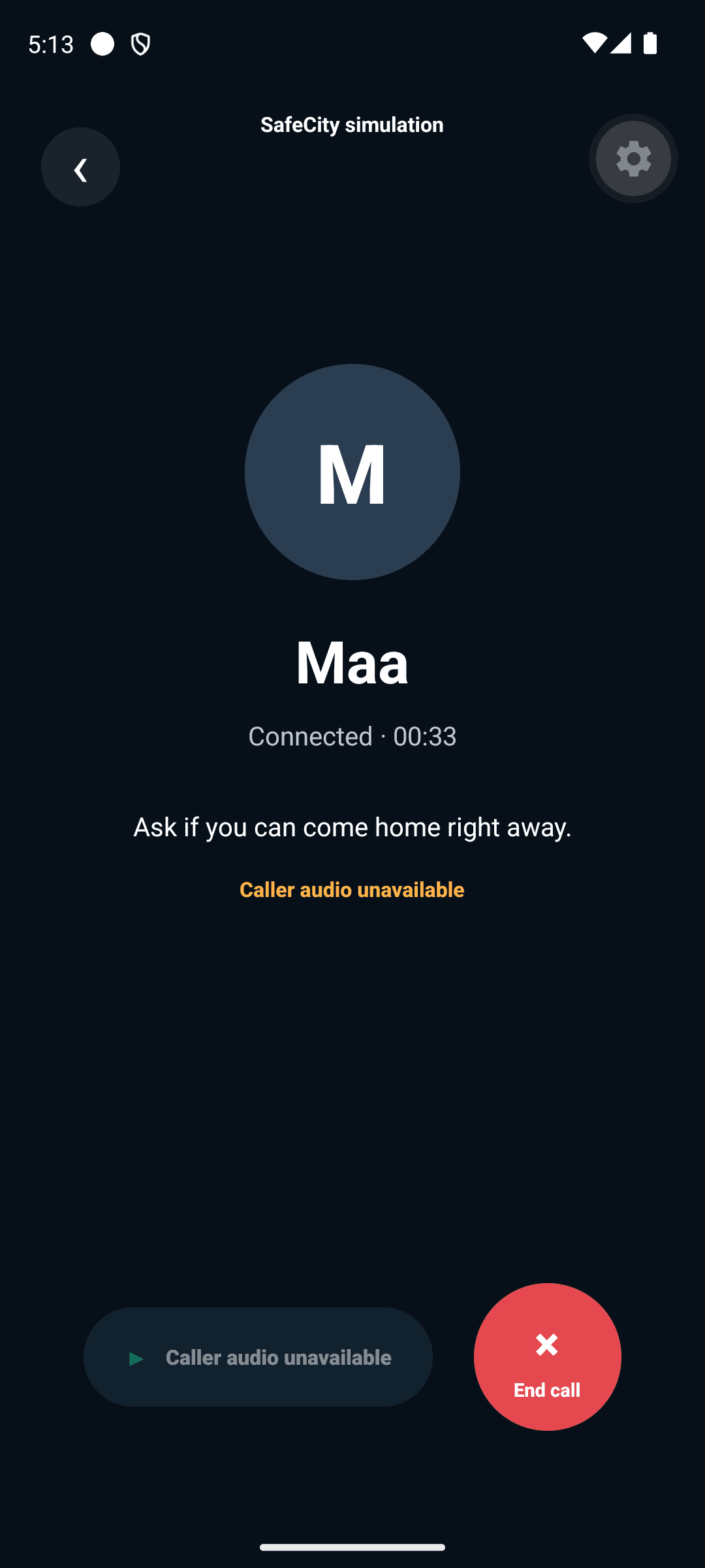 SafeCity simulated connected fake call